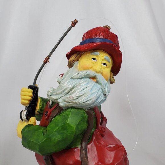 VTG Fishing Santa Claus Figurine Holding Rod & Fish Snagged his Bottom 9" Tall - Picture 2 of 13